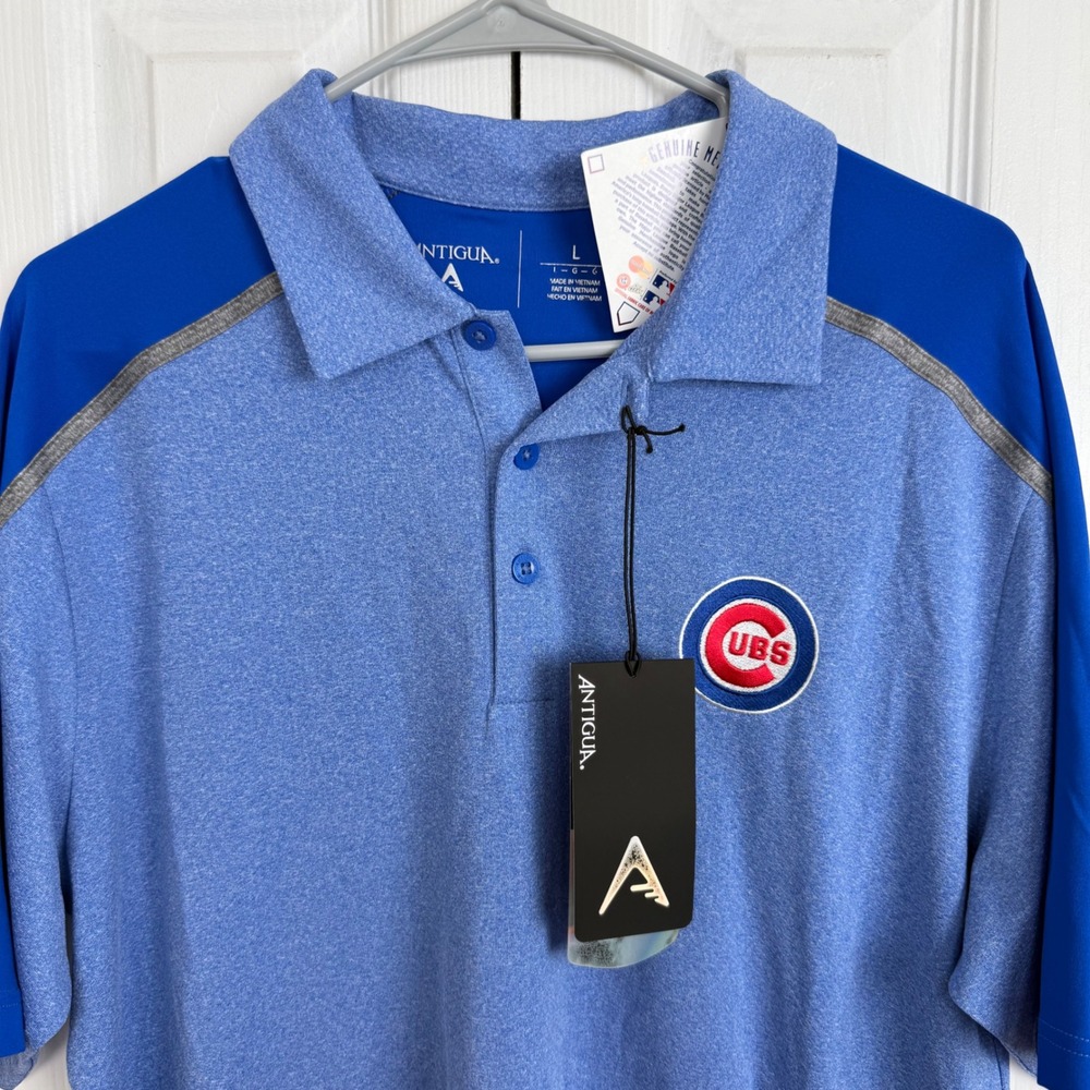 Antigua Chicago Cubs Polo L Blue MLB Performance Gameday Sporty Athleisure - Picture 2 of 9